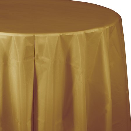 TOUCH OF COLOR Glittering Gold Round Plastic Tablecloth, 82", 12PK 703276